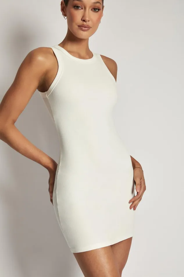 Meshki Basic Dresses Tina Ribbed Racer Neck Mini Dress 8211 White White 8211 Women