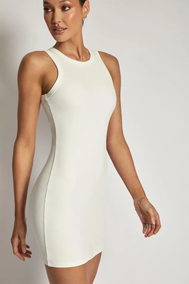 Meshki Basic Dresses Tina Ribbed Racer Neck Mini Dress 8211 White White 8211 Women