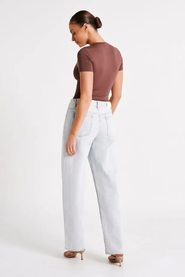 Meshki Basic Tops Francesca Recycled Nylon Crew Neck Short Sleeve Bodysuit 8211 Mocha Mocha 8211 Women