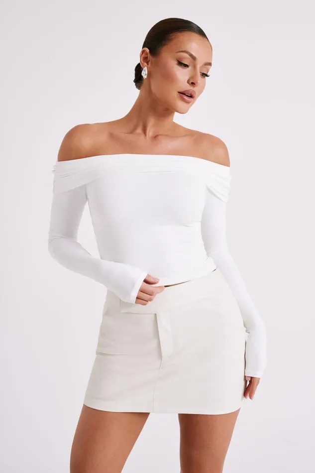 Meshki Basic Tops Lucinda Recycled Nylon Off Shoulder Top 8211 White White 8211 Women