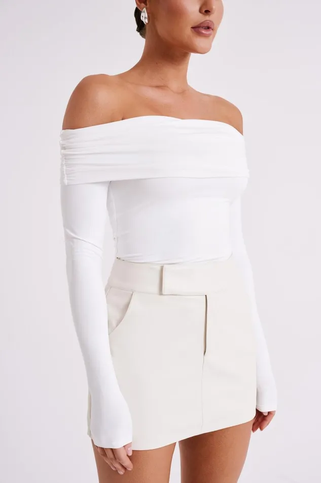 Meshki Basic Tops Lucinda Recycled Nylon Off Shoulder Top 8211 White White 8211 Women