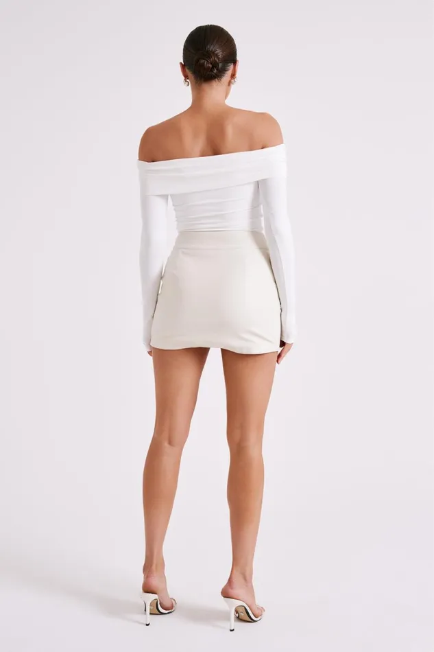 Meshki Basic Tops Lucinda Recycled Nylon Off Shoulder Top 8211 White White 8211 Women