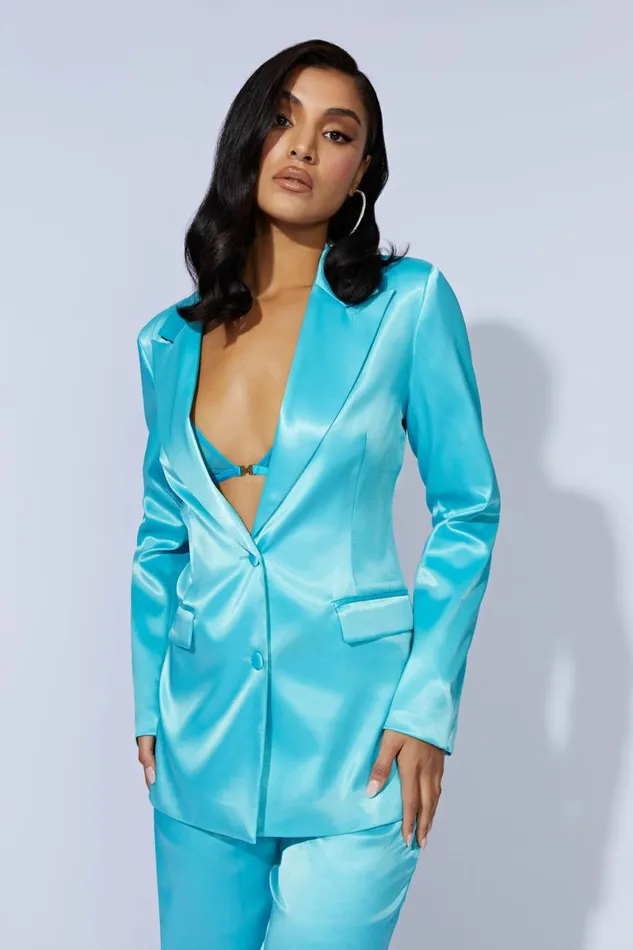 Meshki Blazers Maeva Satin Blazer 8211 Aquamarine Aquamarine 8211 Women
