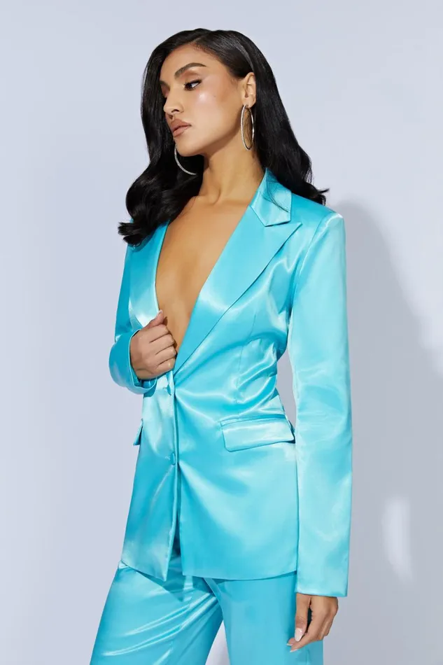 Meshki Blazers Maeva Satin Blazer 8211 Aquamarine Aquamarine 8211 Women