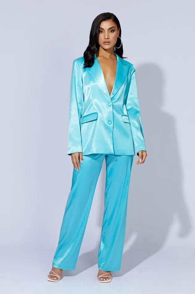 Meshki Blazers Maeva Satin Blazer 8211 Aquamarine Aquamarine 8211 Women