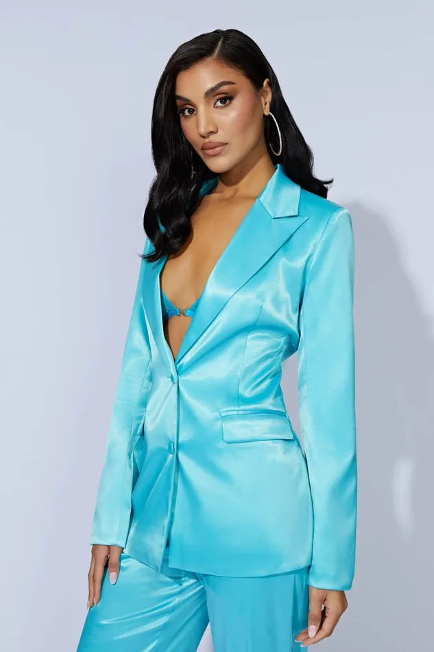 Meshki Blazers Maeva Satin Blazer 8211 Aquamarine Aquamarine 8211 Women