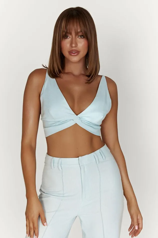 Meshki Crop Tops Kaesha Twist Linen Top 8211 Powder Blue Powderblue 8211 Women Meshki Crop Tops Kaesha Twist Linen Top 8211 Powder Blue Powderblue 8211 Women