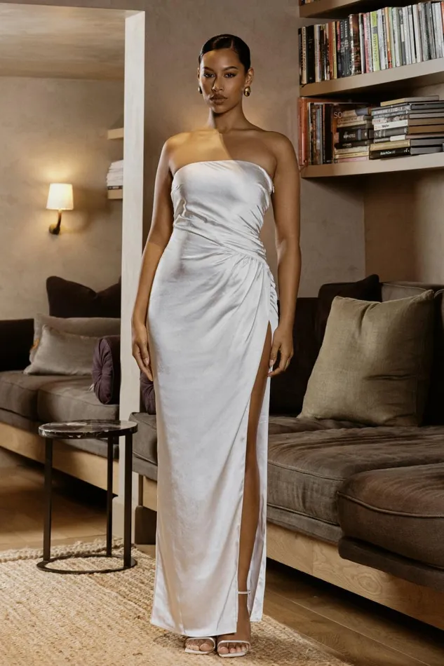 Meshki Maxi Dresses Aminah Draped Strapless Maxi Dress 8211 Ivory Ivory 8211 Women