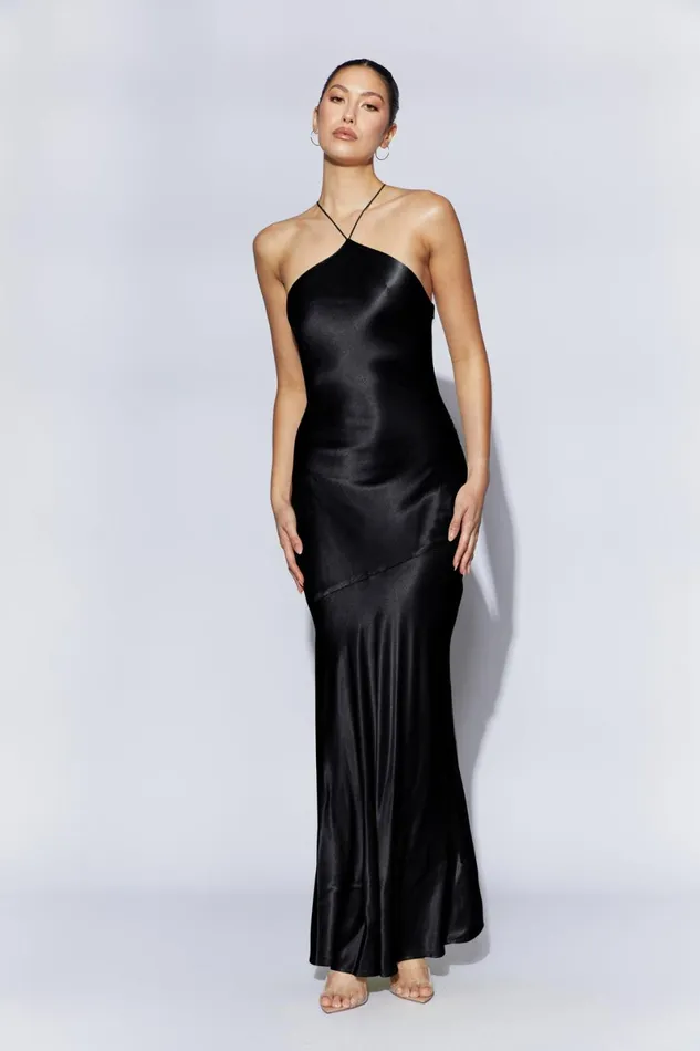 Meshki Maxi Dresses Avery Satin Maxi Halter Dress 8211 Black Black 8211 Women
