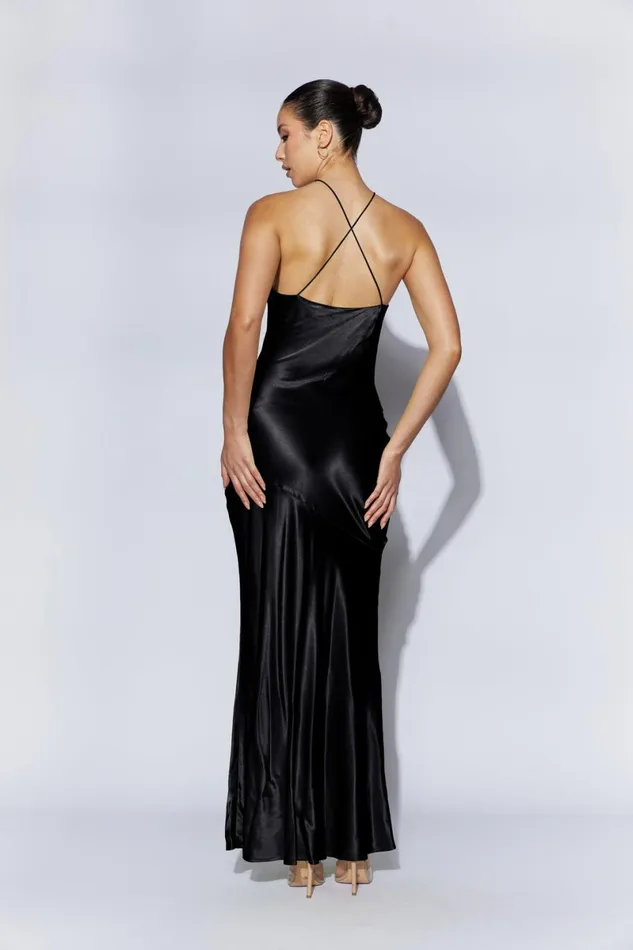 Meshki Maxi Dresses Avery Satin Maxi Halter Dress 8211 Black Black 8211 Women