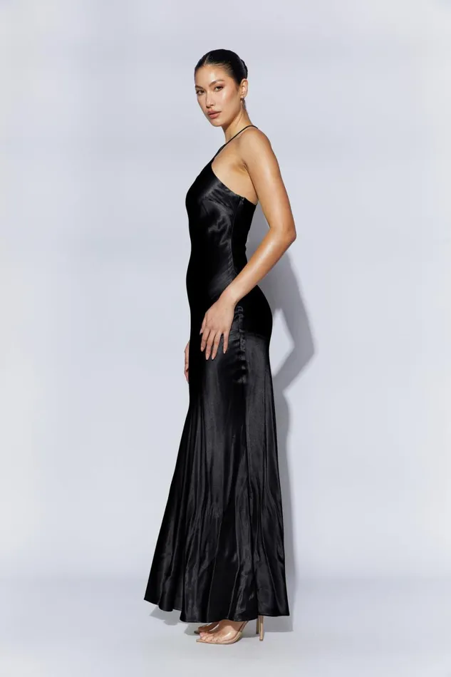 Meshki Maxi Dresses Avery Satin Maxi Halter Dress 8211 Black Black 8211 Women