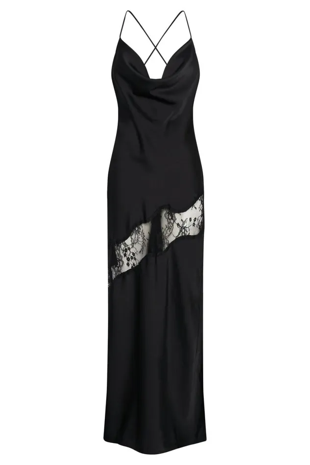 Meshki Maxi Dresses Chandra Lace Detail Satin Maxi Dress 8211 Black Black 8211 Women Meshki Maxi Dresses Chandra Lace Detail Satin Maxi Dress 8211 Black Black 8211 Women