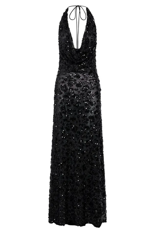 Meshki Maxi Dresses Nicola Plunge Neck Sequin Maxi Dress 8211 Black Black 8211 Women
