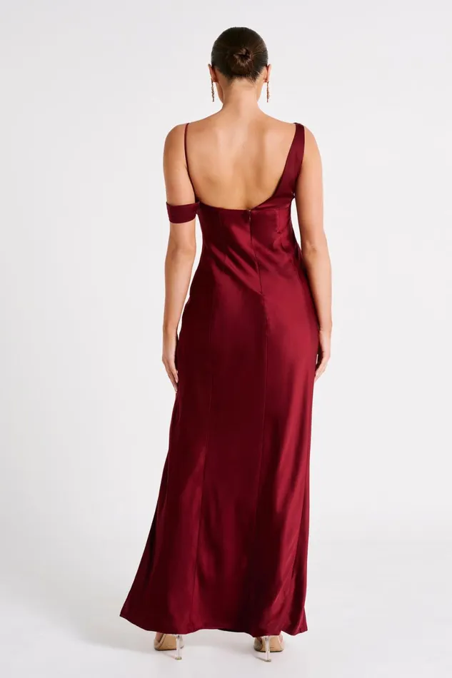 Meshki Maxi Dresses Soleil Satin Off Shoulder Maxi Dress 8211 Berry Berry 8211 Women