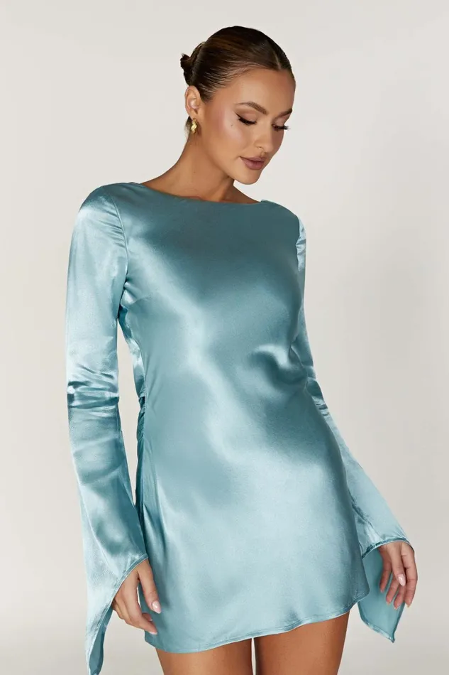 Meshki Mini Dresses Davina Satin Long Sleeve Mini Dress 8211 Powder Blue Powderblue 8211 Women