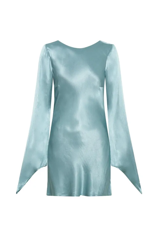 Meshki Mini Dresses Davina Satin Long Sleeve Mini Dress 8211 Powder Blue Powderblue 8211 Women