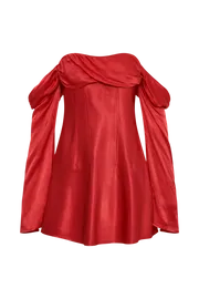 Meshki Mini Dresses Giselle Off Shoulder Satin Mini Dress 8211 Red Red 8211 Women