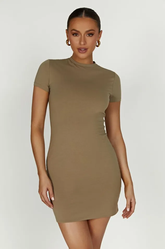 Meshki Mini Dresses Halston Short Sleeve Mini Dress 8211 Olive Olive 8211 Women
