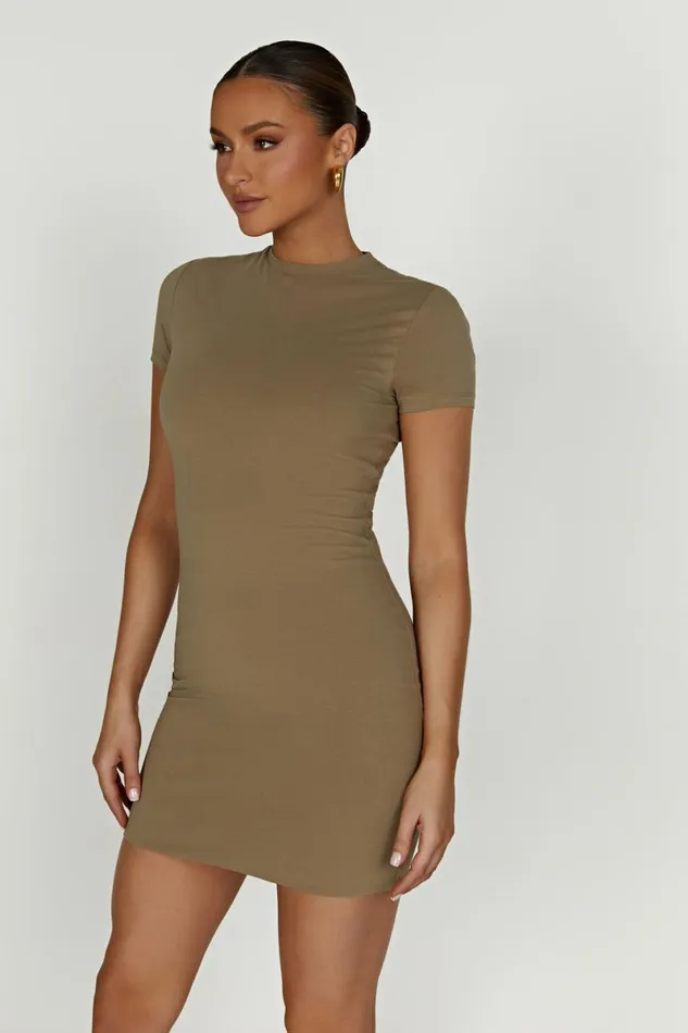 Meshki Mini Dresses Halston Short Sleeve Mini Dress 8211 Olive Olive 8211 Women