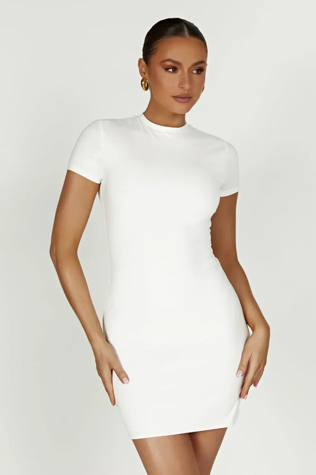 Meshki Mini Dresses Halston Short Sleeve Mini Dress 8211 White White 8211 Women