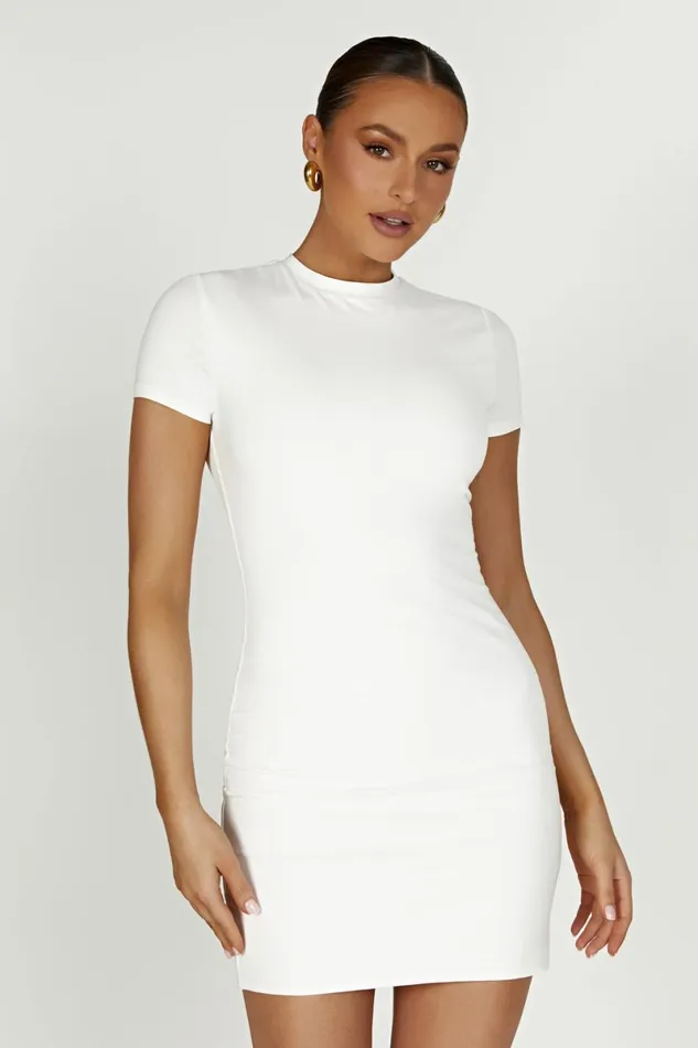 Meshki Mini Dresses Halston Short Sleeve Mini Dress 8211 White White 8211 Women