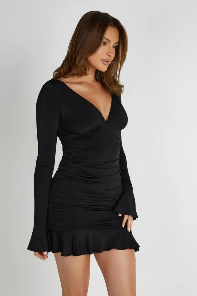 Meshki Mini Dresses Leanne Jersey Gathered Mini Dress 8211 Black Black 8211 Women