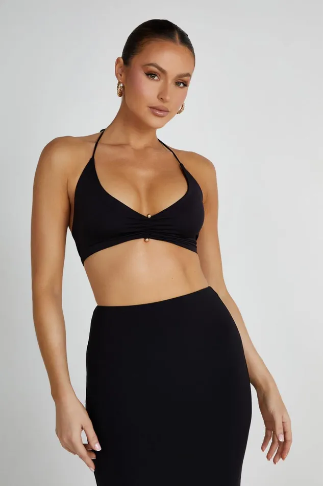 Meshki Short Sleeve Tops Kasia Recycled Nylon Pin Detail Wrap Top 8211 Black Black 8211 Women Meshki Short Sleeve Tops Kasia Recycled Nylon Pin Detail Wrap Top 8211 Black Black 8211 Women