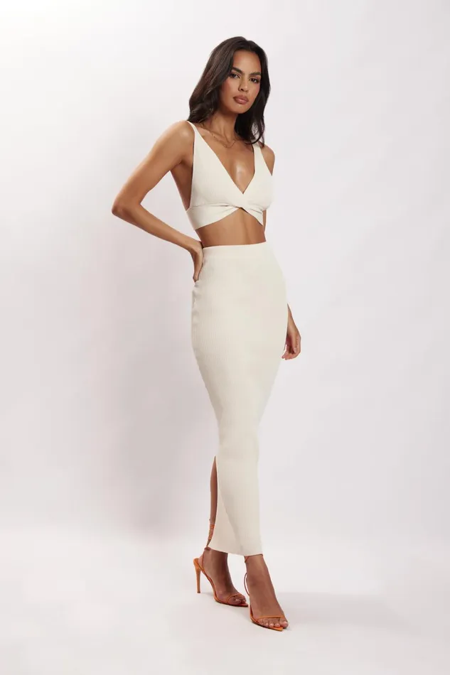 Meshki Skirts Kaesha Split Maxi Knitted Skirt 8211 Bone Bone 8211 Women