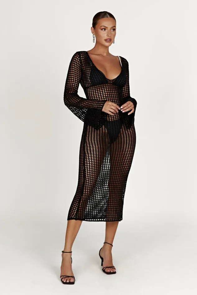 Meshki Summer Dresses Murphy Long Sleeve Crochet Maxi Dress 8211 Black Black 8211 Women