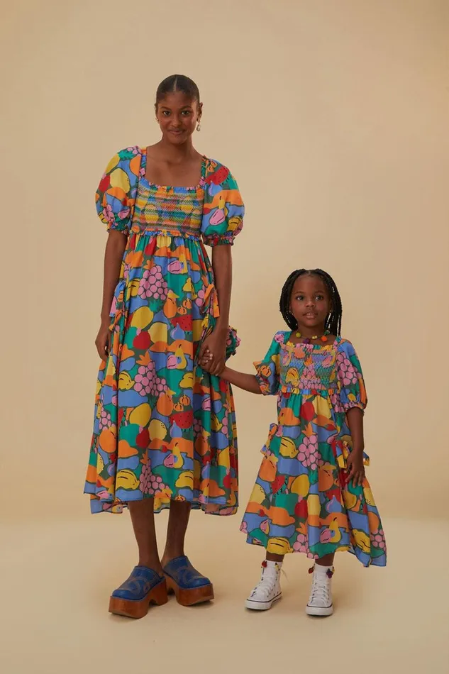Multicolor Fruit Landscape Short Sleeve Midi Dress Women FARM Rio Midi Dresses