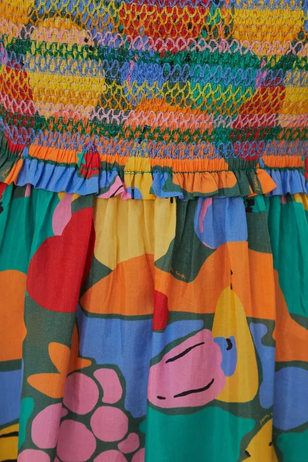 Multicolor Fruit Landscape Short Sleeve Midi Dress Women FARM Rio Midi Dresses
