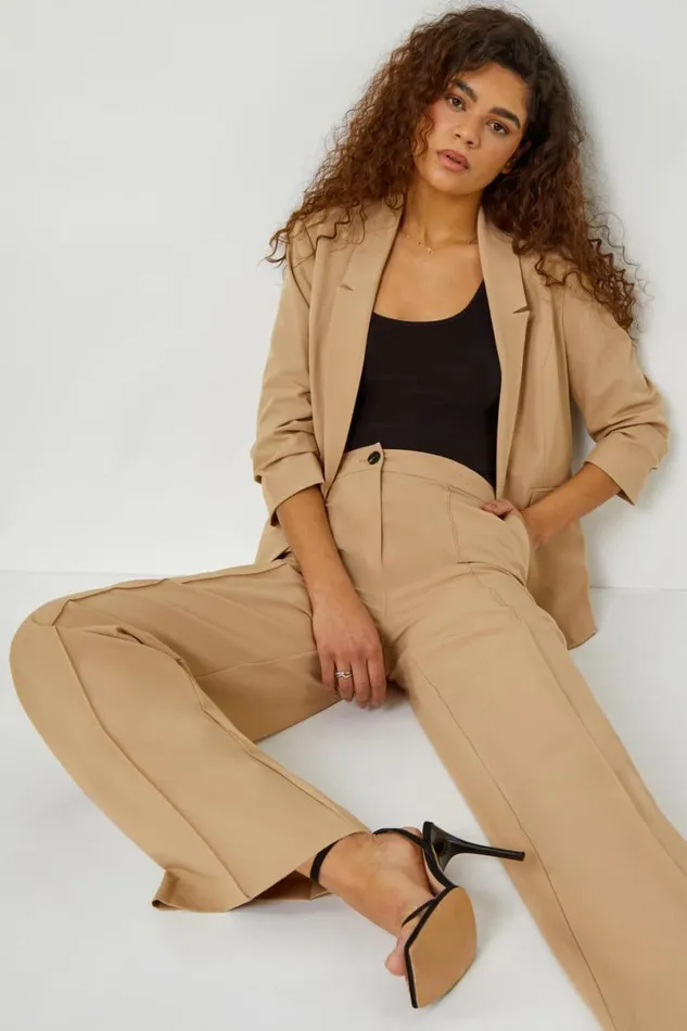 Natural Tailored Relaxed Stretch Trousers Women Roman Coords