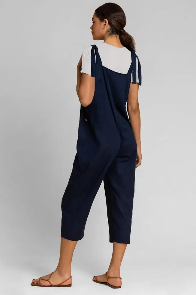 Navy Cropped Tie Detail Jumpsuit Women Roman Dresses