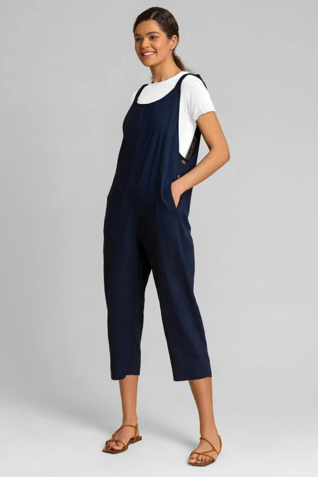 Navy Cropped Tie Detail Jumpsuit Women Roman Dresses
