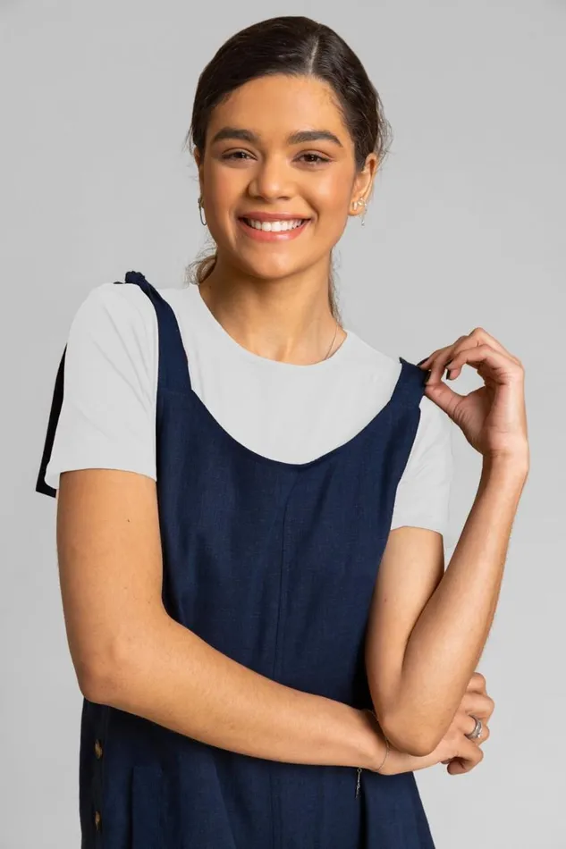 Navy Cropped Tie Detail Jumpsuit Women Roman Dresses
