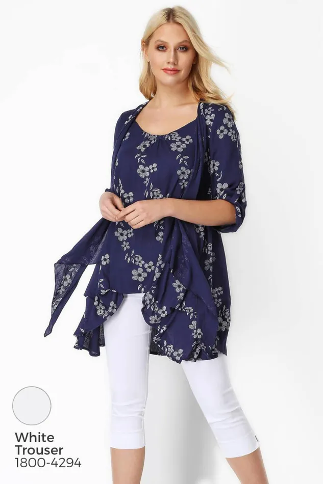 Navy Floral Print Crinkle Tunic Top Women Roman Tops