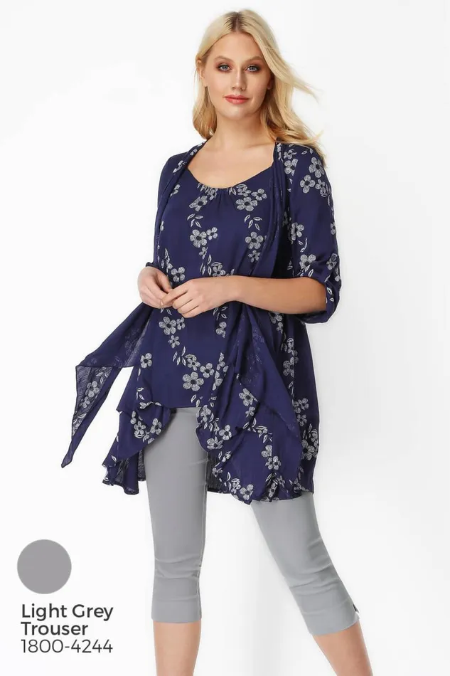 Navy Floral Print Crinkle Tunic Top Women Roman Tops