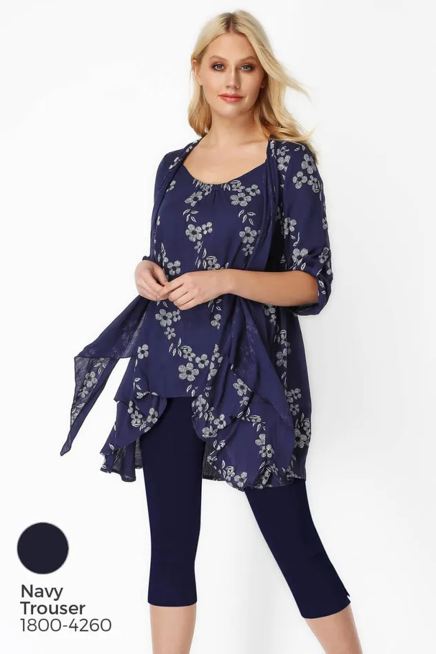 Navy Floral Print Crinkle Tunic Top Women Roman Tops