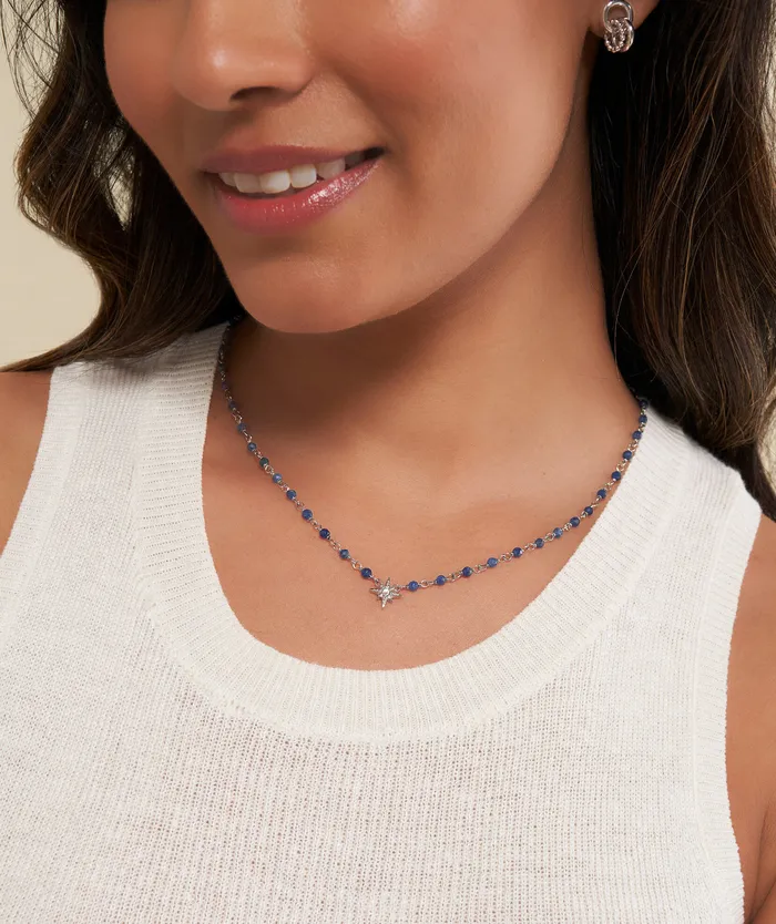 Necklaces North Star Blue and Silver Tone Beaded Charm Necklace 8211 Olivia Burton Women