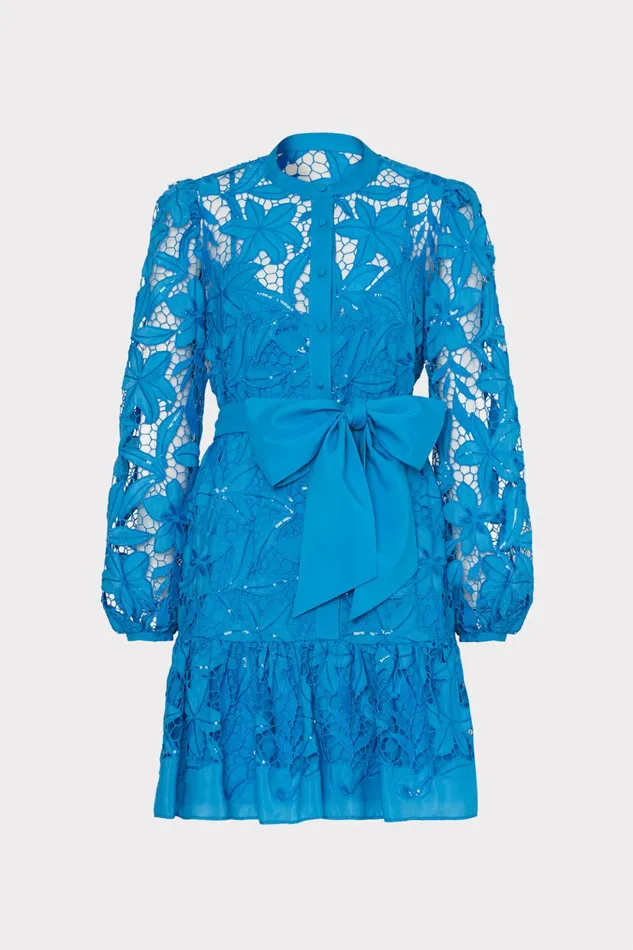 Nellie Sequin Embellished Eyelet Dress Blue Women Milly Dresses