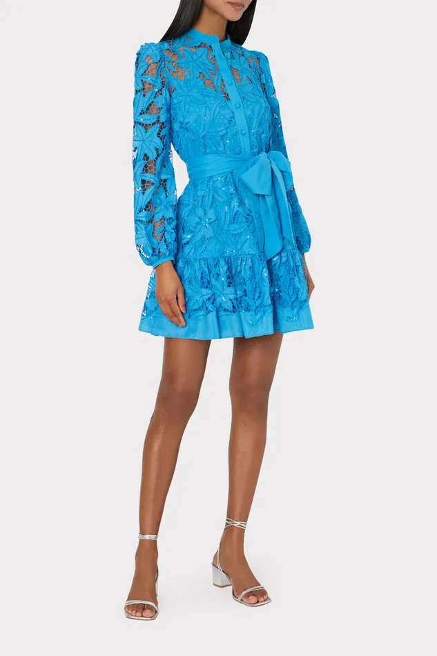 Nellie Sequin Embellished Eyelet Dress Blue Women Milly Dresses