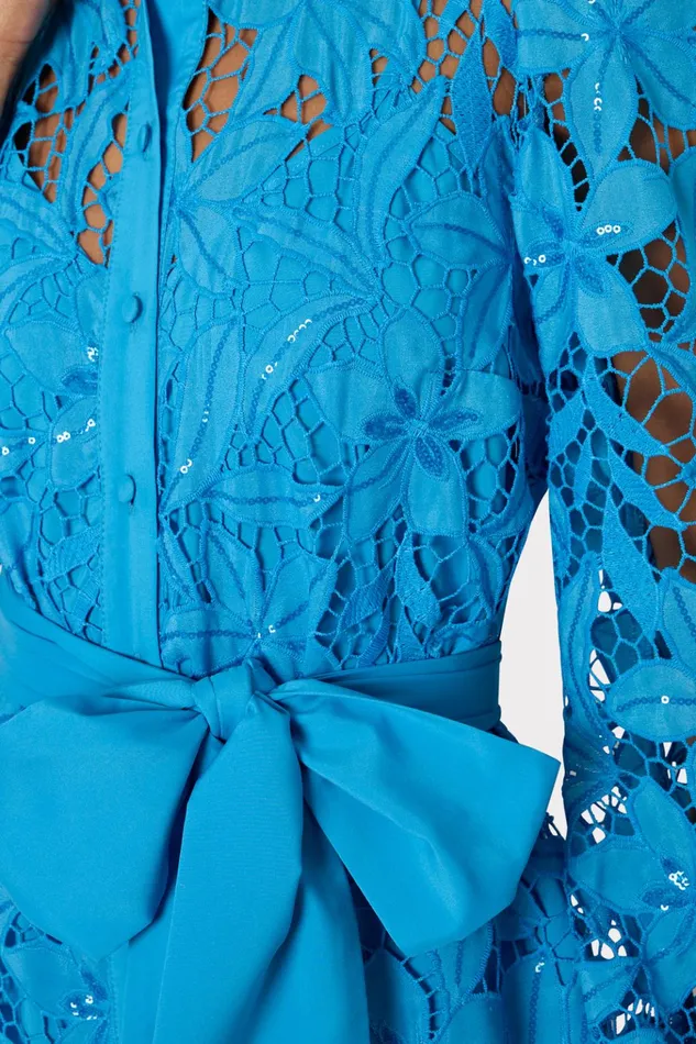 Nellie Sequin Embellished Eyelet Dress Blue Women Milly Dresses