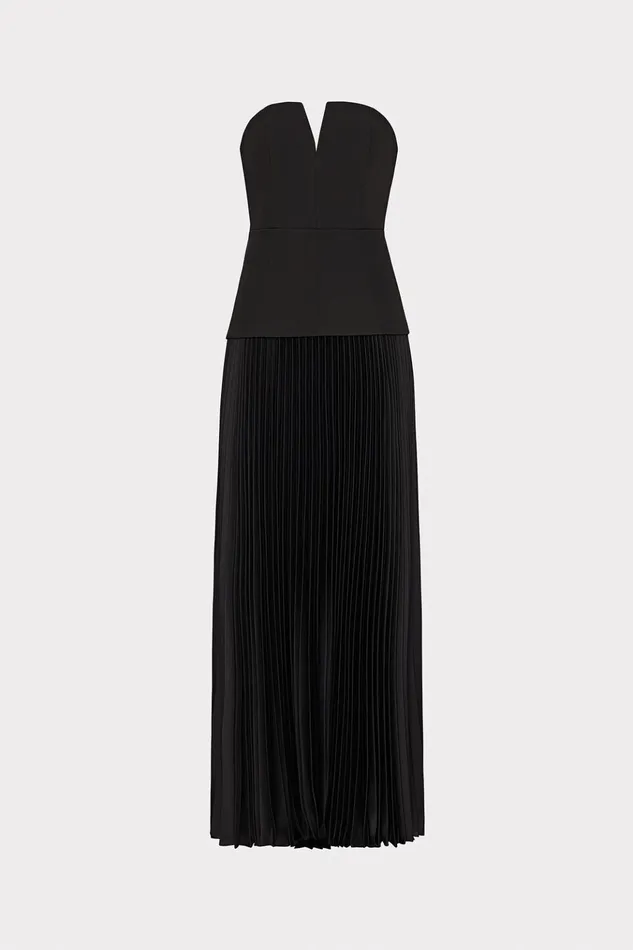 Novalee Strapless Pleated Maxi Dress Black Women Milly Dresses