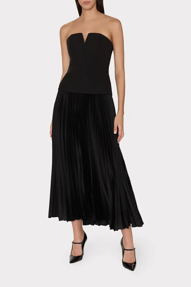 Novalee Strapless Pleated Maxi Dress Black Women Milly Dresses