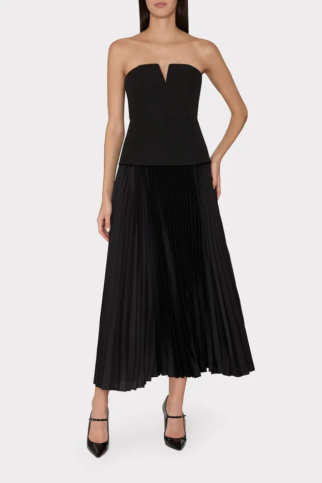 Novalee Strapless Pleated Maxi Dress Black Women Milly Dresses