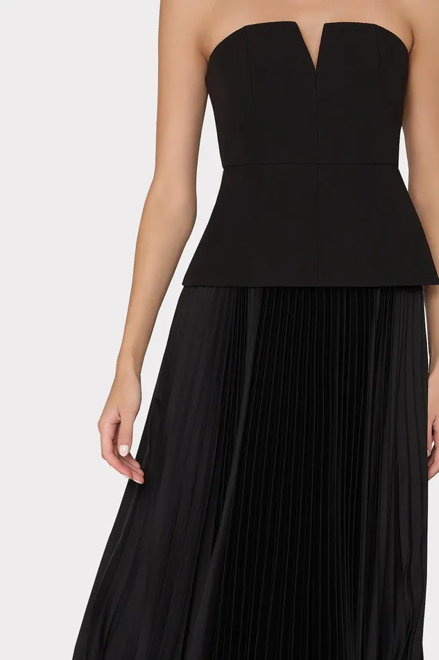 Novalee Strapless Pleated Maxi Dress Black Women Milly Dresses