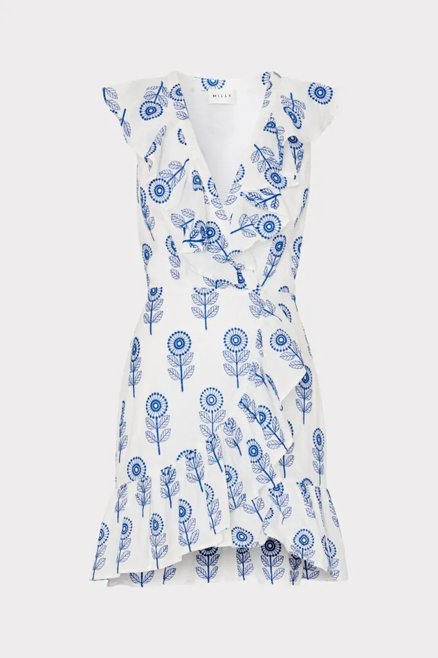Novi Poppy Embroidery Wrap Dress Whiteblue Women Milly Dresses