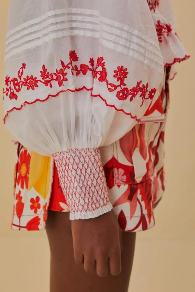 OffWhite And Red Embroidered Long Sleeve Blouse Women FARM Rio Blouses