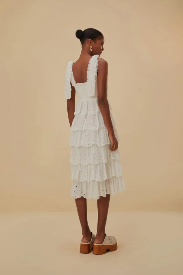 OffWhite Embroidered Ruffle Midi Dress Women FARM Rio Midi Dresses OffWhite Embroidered Ruffle Midi Dress Women FARM Rio Midi Dresses