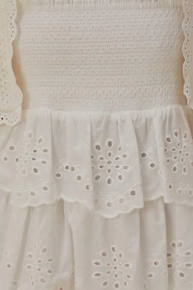 OffWhite Embroidered Ruffle Midi Dress Women FARM Rio Midi Dresses OffWhite Embroidered Ruffle Midi Dress Women FARM Rio Midi Dresses